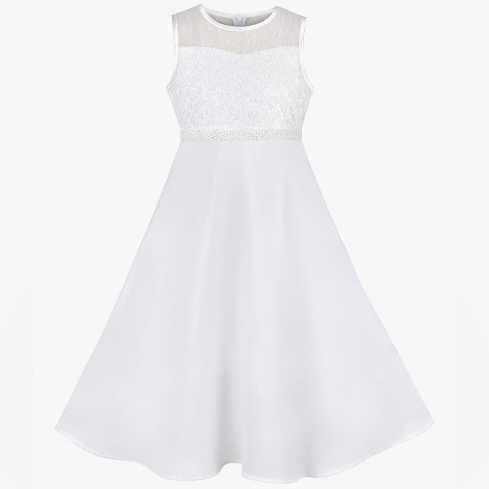 Girl’s white dress birthday frock bridesmaid flower girl dance pageant size 12